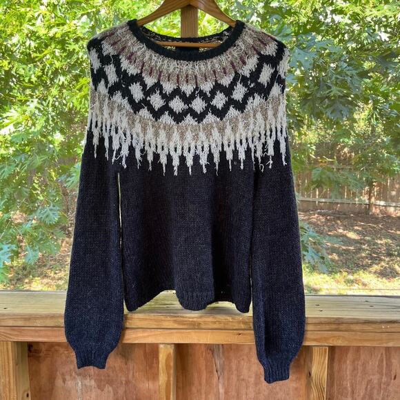 Cynthia Rowley Black Fair Isle Scoop Neck Sweater Size S. NWOT - Picture 1 of 8